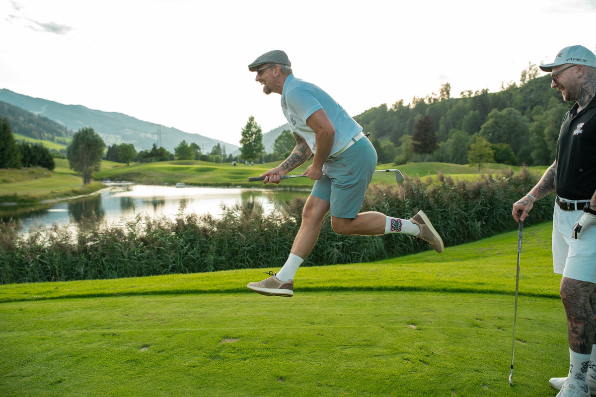Who needs a golf cart when you’ve got HIT AND HOPE Skulls on your feet?