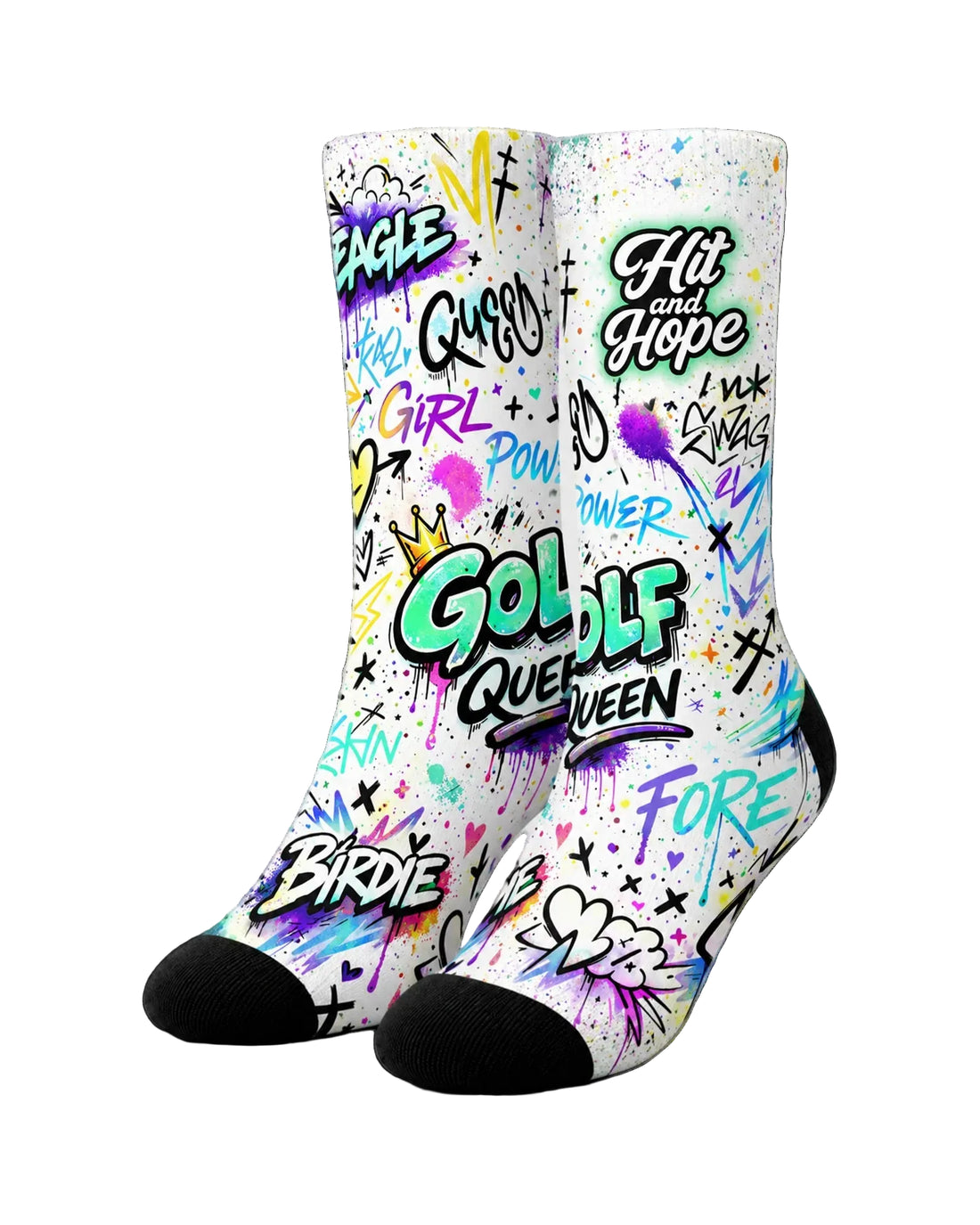 Graffiti Golf Queen White Pastel long golf socks by HIT AND HOPE