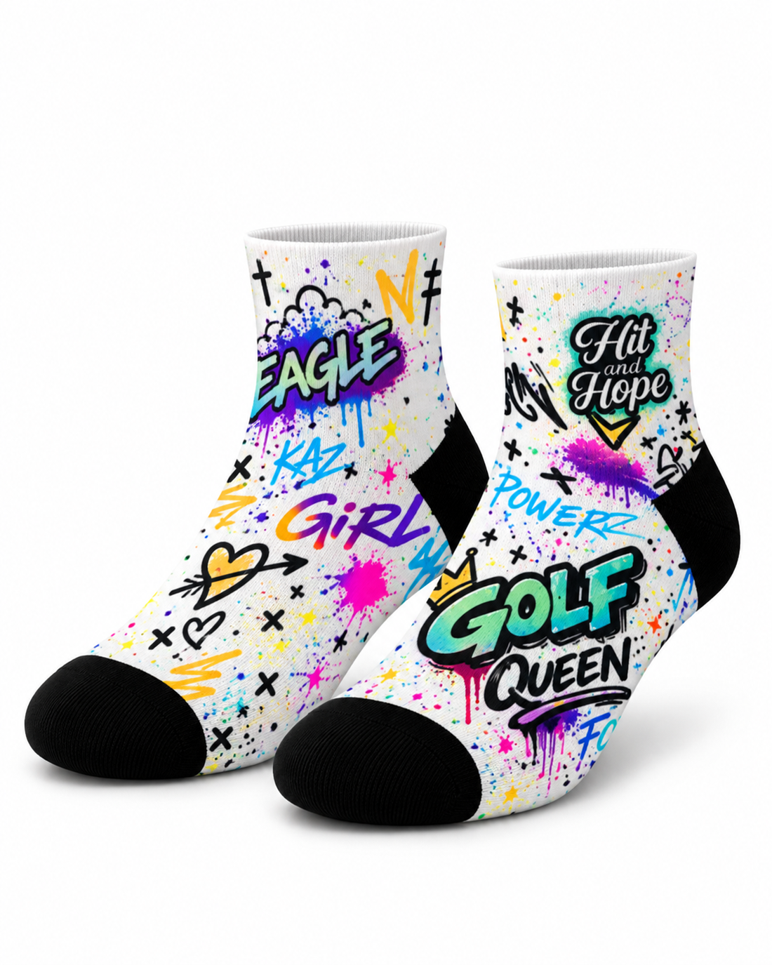 HIT AND HOPE Quarter-Socken – Graffiti Golf Queen White Pastel